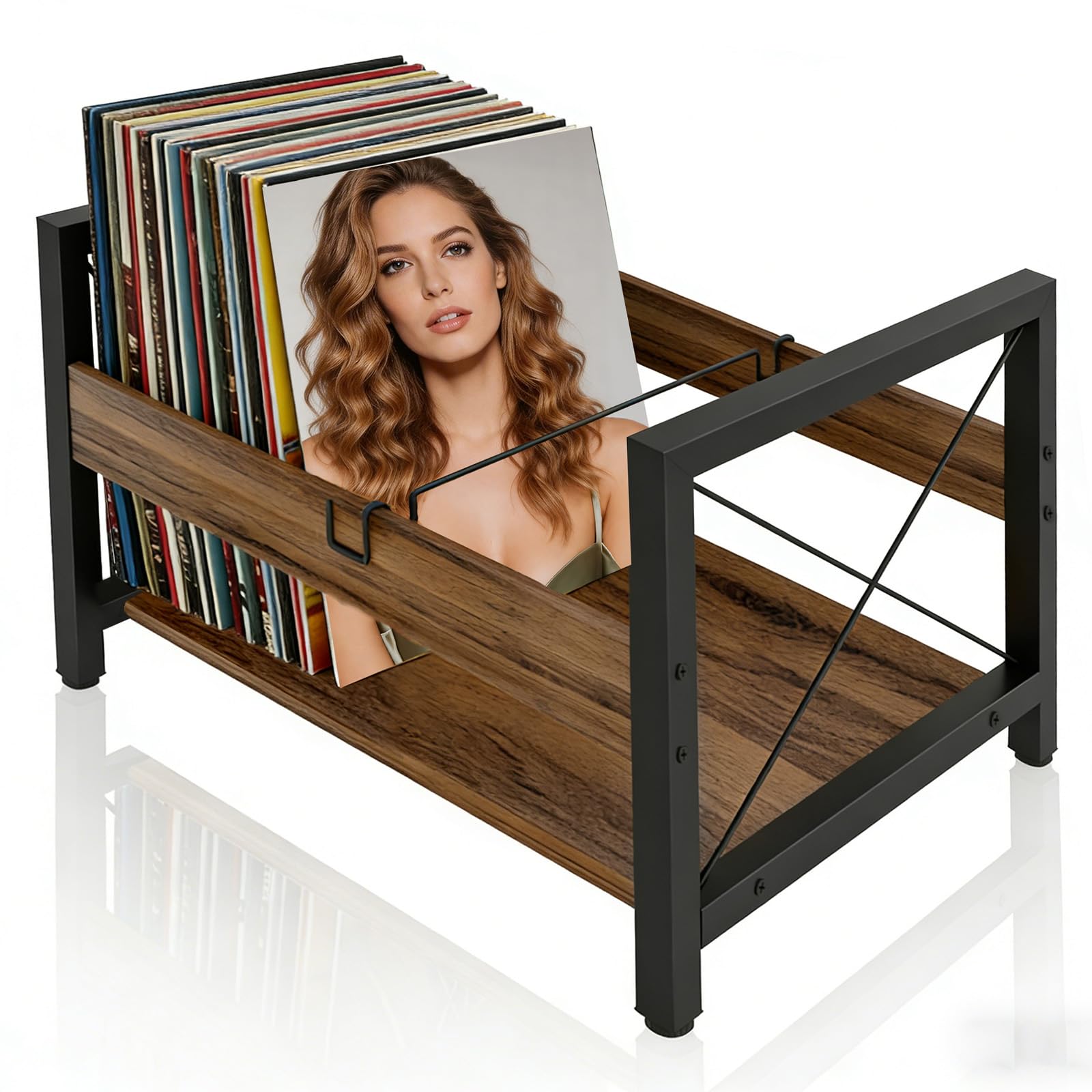 Estantería Para Discos, Soporte Para Discos De Vinilo, 44 ​​x 37 x 26,8 cm, Con Separadores Antideslizantes, Organizador Para CDs, álbumes, Revistas Y Libros