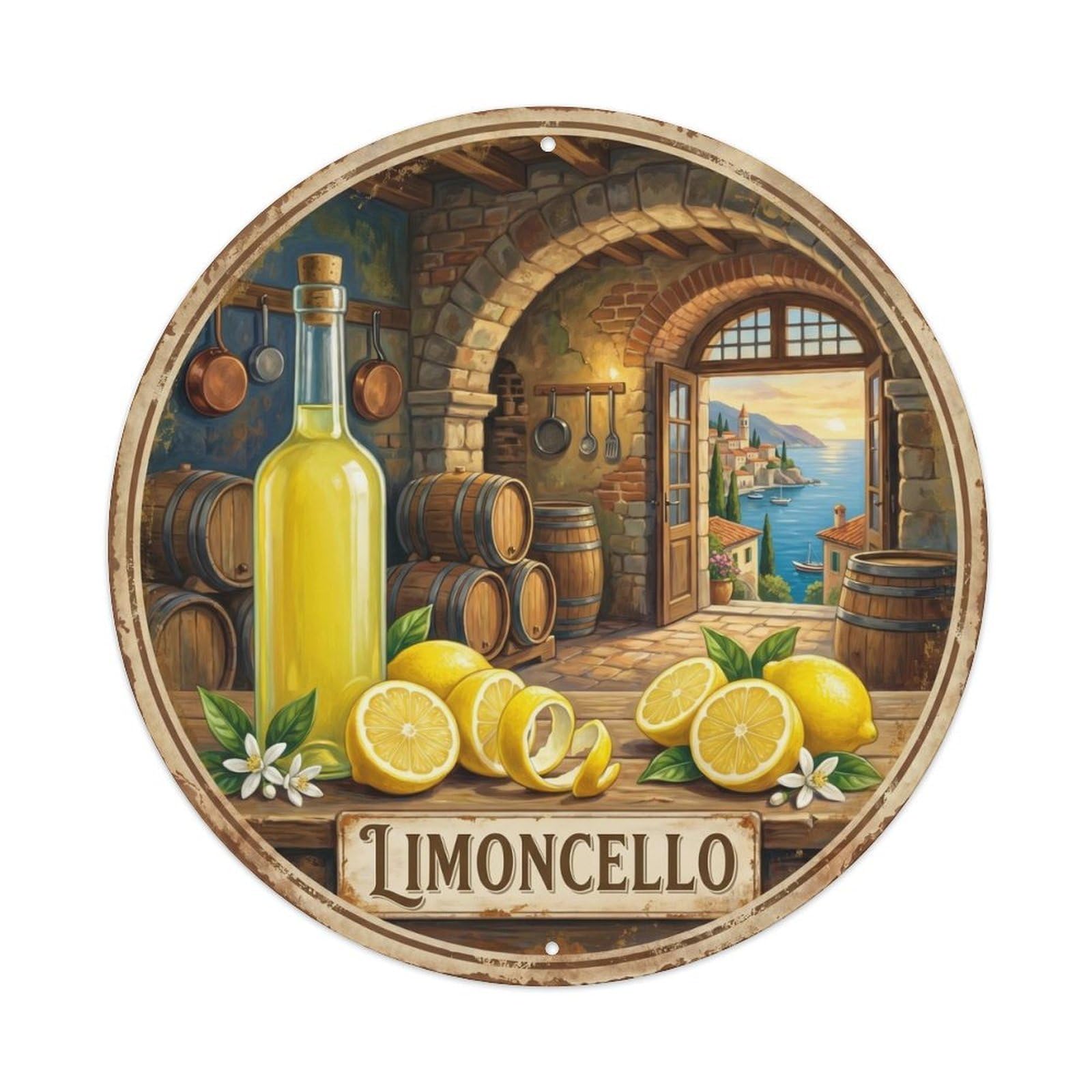 Fqcyn Style Traditional Limoncello Recipe（1） Metal Tin Sign Plaque Wall Decor For Cafe, Club Bar, Office, Home Garden Round Metal Poster 8X8inch