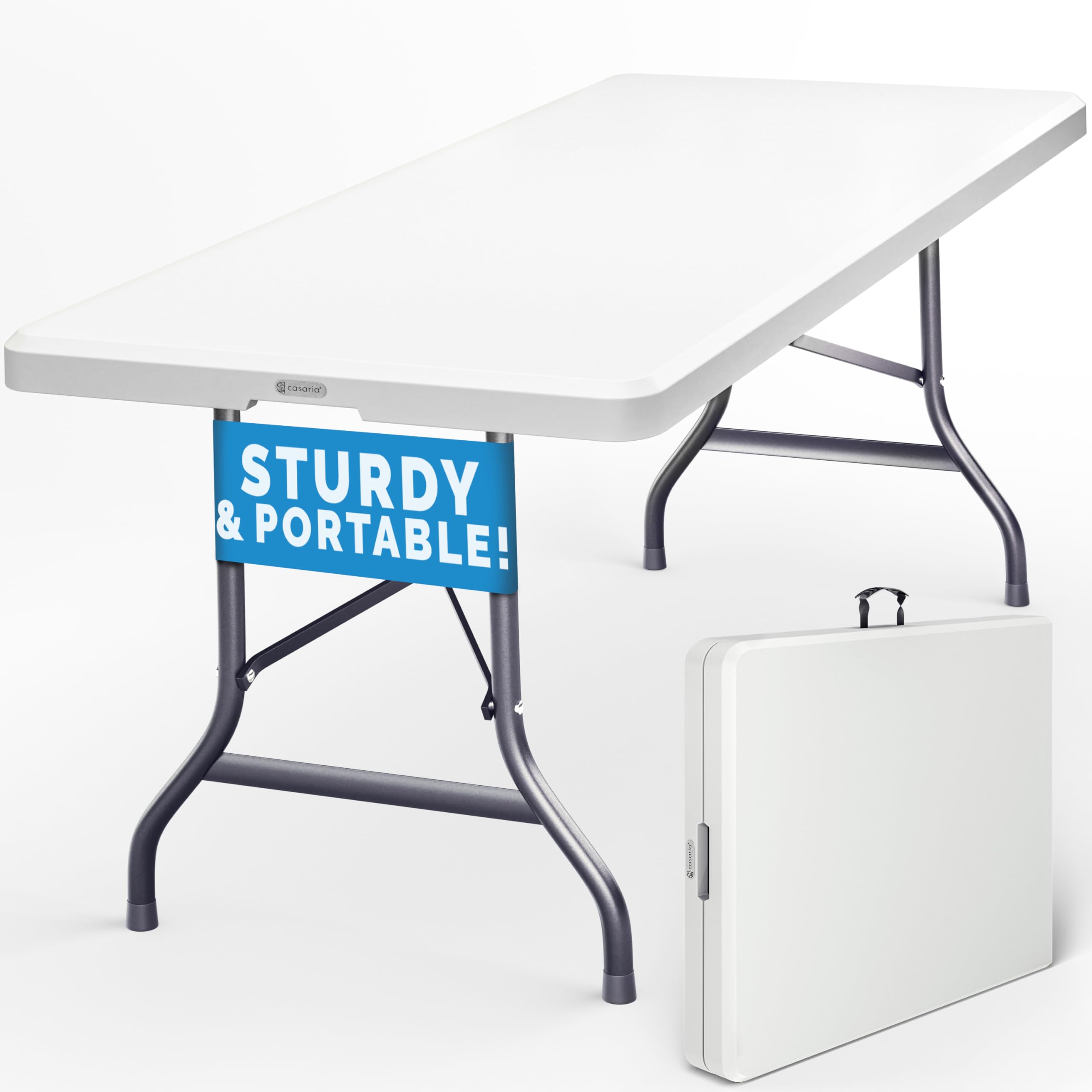 CASARIA® 6ft Folding Table, Spacious 183x75cm Plastic Tabletop & Sturdy Metal Frame | Foldable Portable Waterproof Easy Assembly | Buffet Picnic Parties BBQ, Camping Indoor & Outdoor | White
