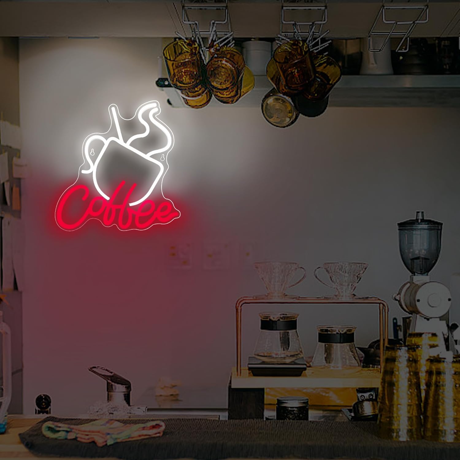 Coffee Neon Sign for Wall Decor Coffee LED Neon Light for Business Sign Led Lights for Cafe Station Store Bistro Cafe Bar Shop Restaurant Shop Party Kitchen Art Wall Decor Size 12.0 * 12.7in(XD080)