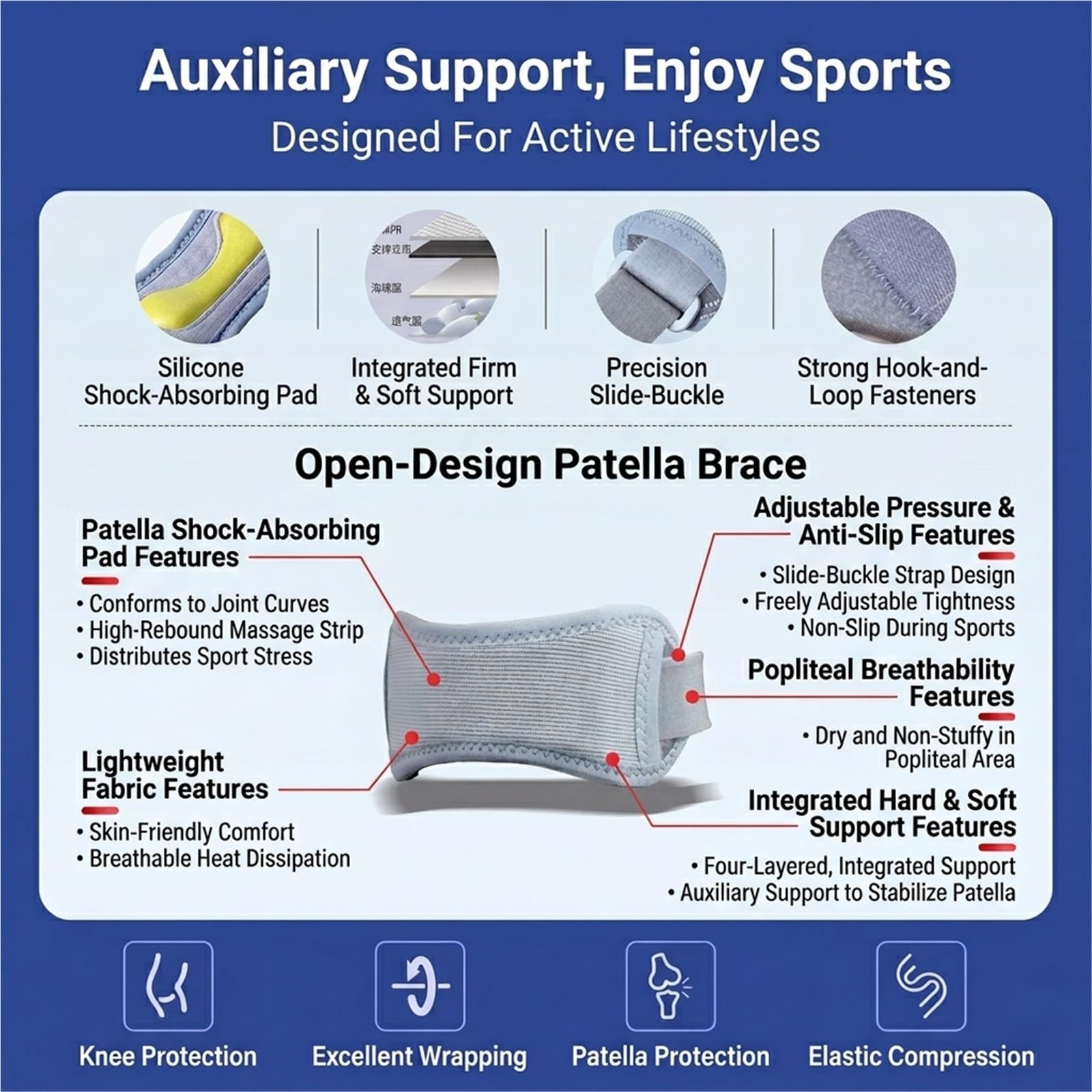 Professionelle Kniebandage für Laufen, Basketball, Fitnessstudio und andere Sportarten. Verstellbare Patellasehnenbandage zur Schmerzlinderung. Atmungsaktiver Gelenkschutz für Damen und Herren.