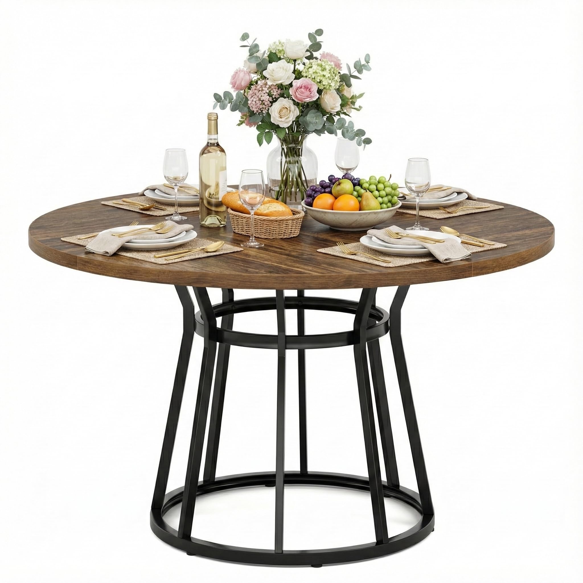 Lailang Mesa de comedor redonda de 120 cm, mueble de comedor, mesa de madera, mesa de comedor ahorra espacio, mesa de salón moderna, mesa de reuniones para oficina, 120 x 120 x 75 cm