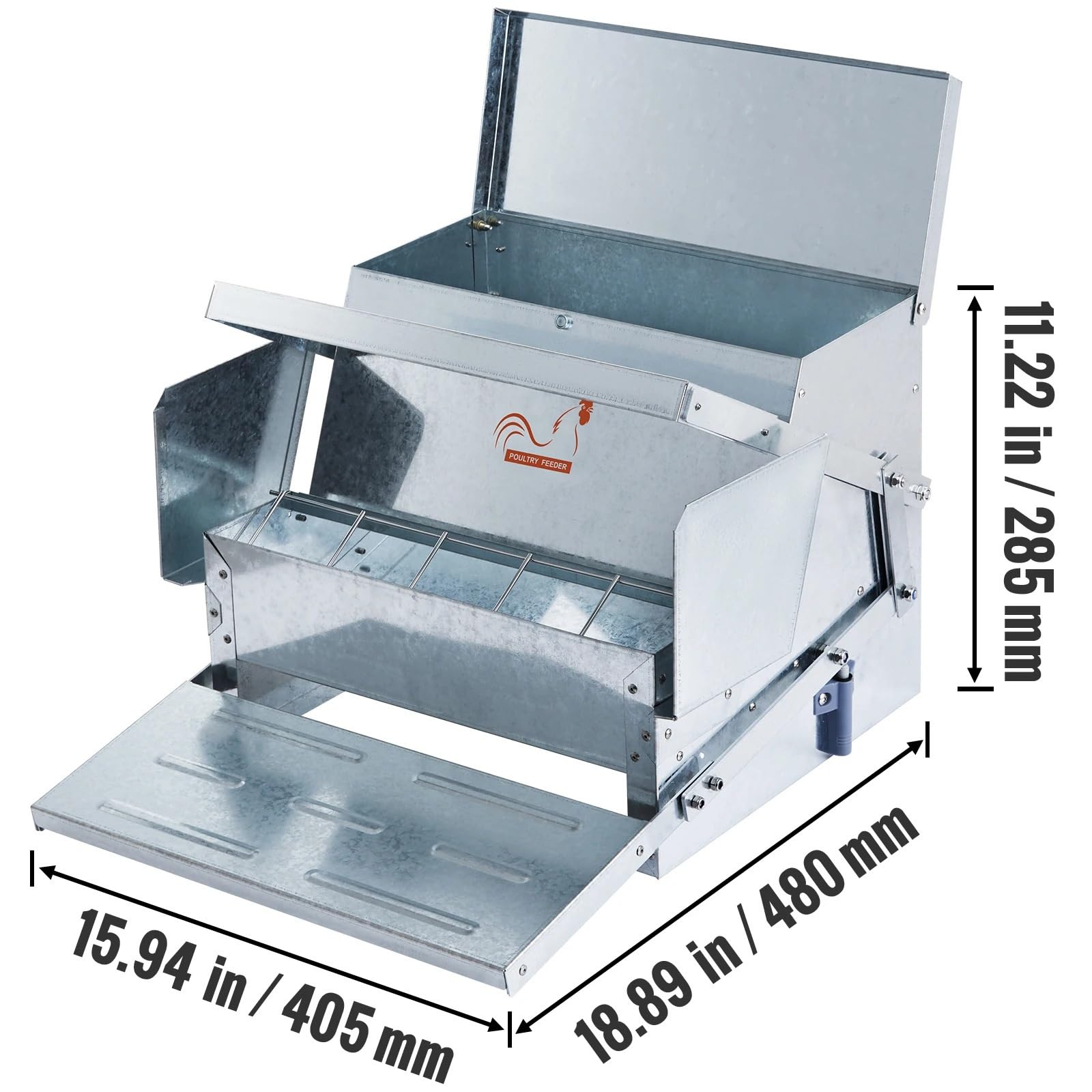 Comedero automático for pollos de 25 lb de capacidad. Alimenta a 10 pollos hasta 11 días. Comedero for aves de corral de acero galvanizado.