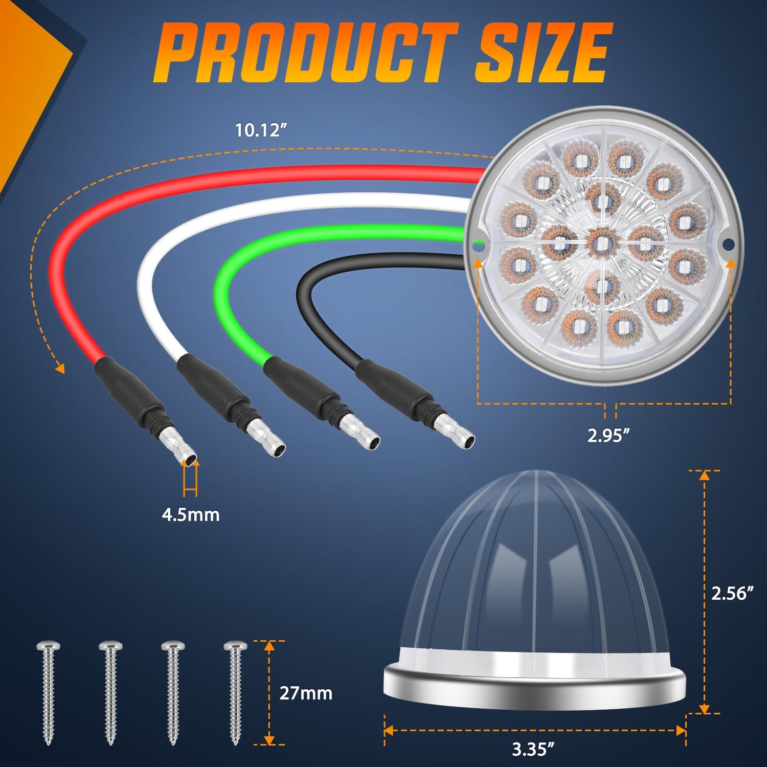 Nilight Watermelon Light 17 LED Dual Color 2PCS Stainless Steel Bezel Red to Green Side Marker Clearance Turn signal Lights 4 Plug IP68 Waterproof for Trailer Truck Pickup Camper RV ATV UTV Boat