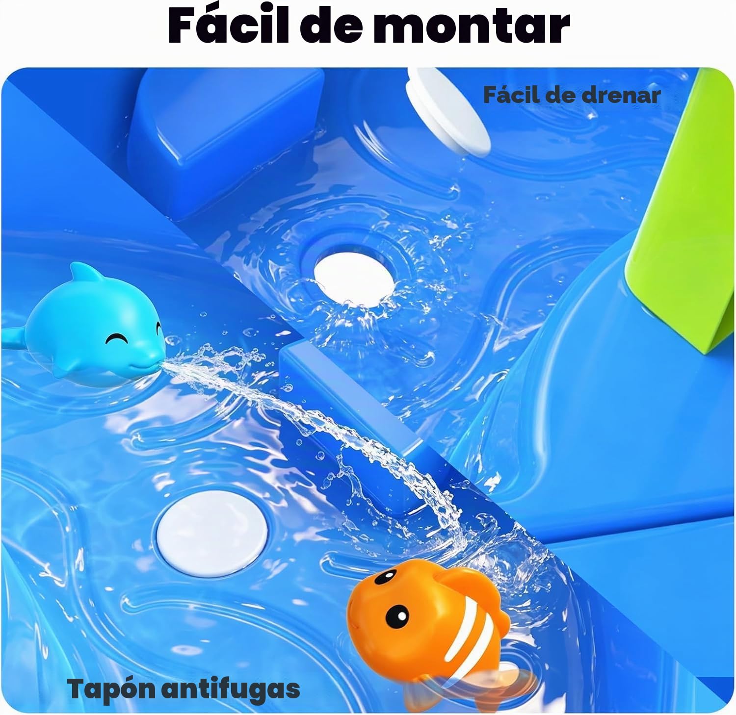CozyBomB Mesa de juegos acuáticos para niños al aire libre de 3 pisos – Mesa de arena y agua con rueda de agua, aspersor y juego de pesca, juguete acuático para niños al aire libre a partir de 3, 4 y