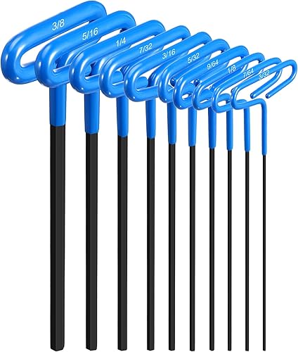 Honoson Juego de llaves hexagonales con mango en T, 10 llaves hexagonales de 9 pulgadas de largo, tamaños 3/32, 7/64, 1/8, 9/64, 5/32, 3/16, 7/32,