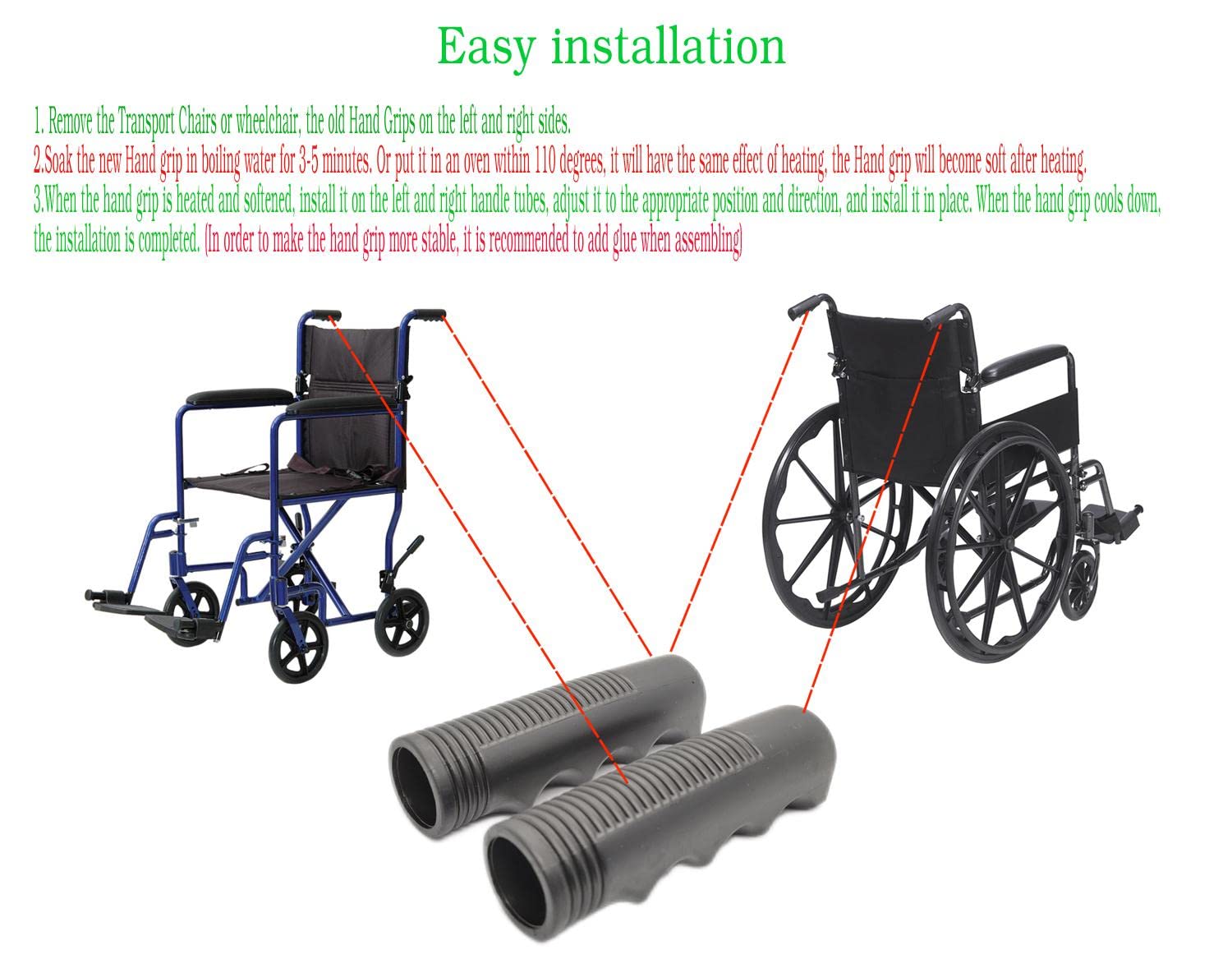 Sillas de ruedas estándar y sillas de transporte, empuñaduras universales para sillas de ruedas, repuesto de piezas, se adapta a Blue Streak, Silver Sport 1 y 2, Cruiser III, otras sillas de ruedas