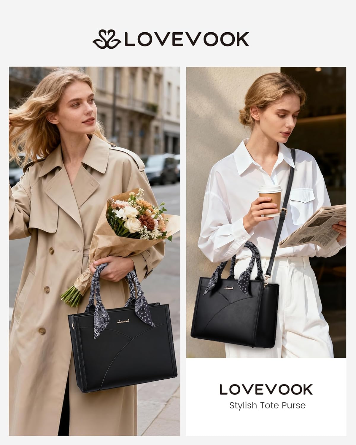 LOVEVOOK Medium Purses and Handbags for Women, Satchel Top Handle Bag with Strap, PU Leather Tote Shoulder Purse with Scarf - Image 4