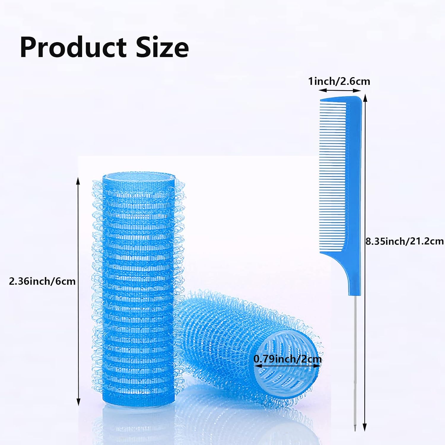 24PCS Self Grip Heatless Roller Set for Pro Salon Hairdressing and DIY Hairstyling - Medium Short Hair Curlers with Rat Tail Comb (0.8in, Light Blue)