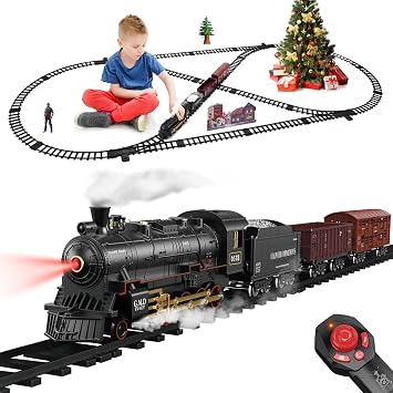Remote Control Train Set Retro Steam Locomotive RC Train Toy for Kids