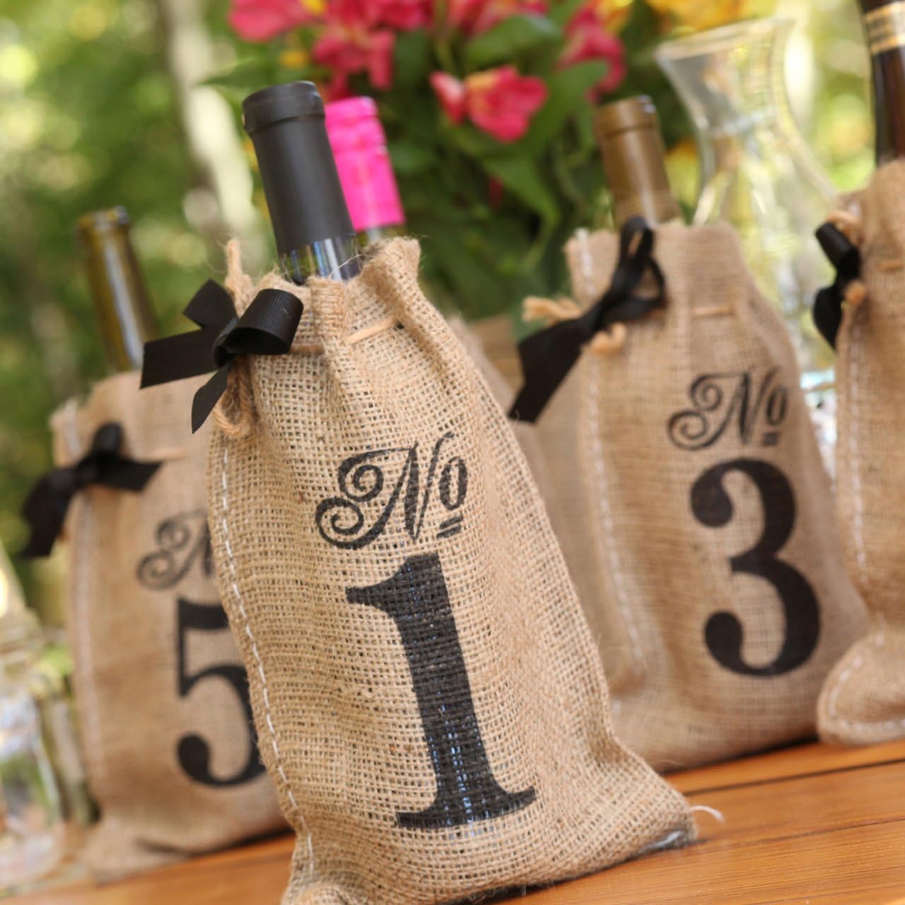 RaeBella Events Burlap Table Number Wine Bottle Favor Centerpiece Bags No 1-30
