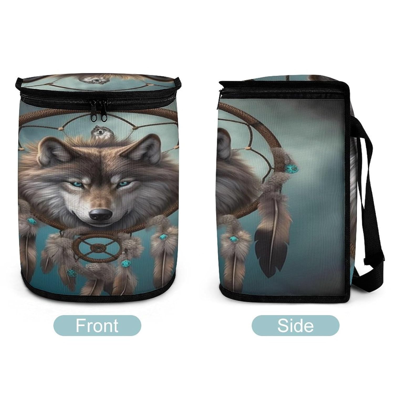 Hanging Car Trash Bag 3D Wolf Dream Catcher Printed Car Garbage Storage Bag Leakproof Car Trash Can Portable Garbage Storage Bags