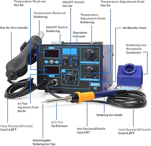 Miniatura 2 de BACOENG Estación de soldadura de aire caliente 2in1 862d+SMD con varios accesorios (versión mejorada de 852 y 862)