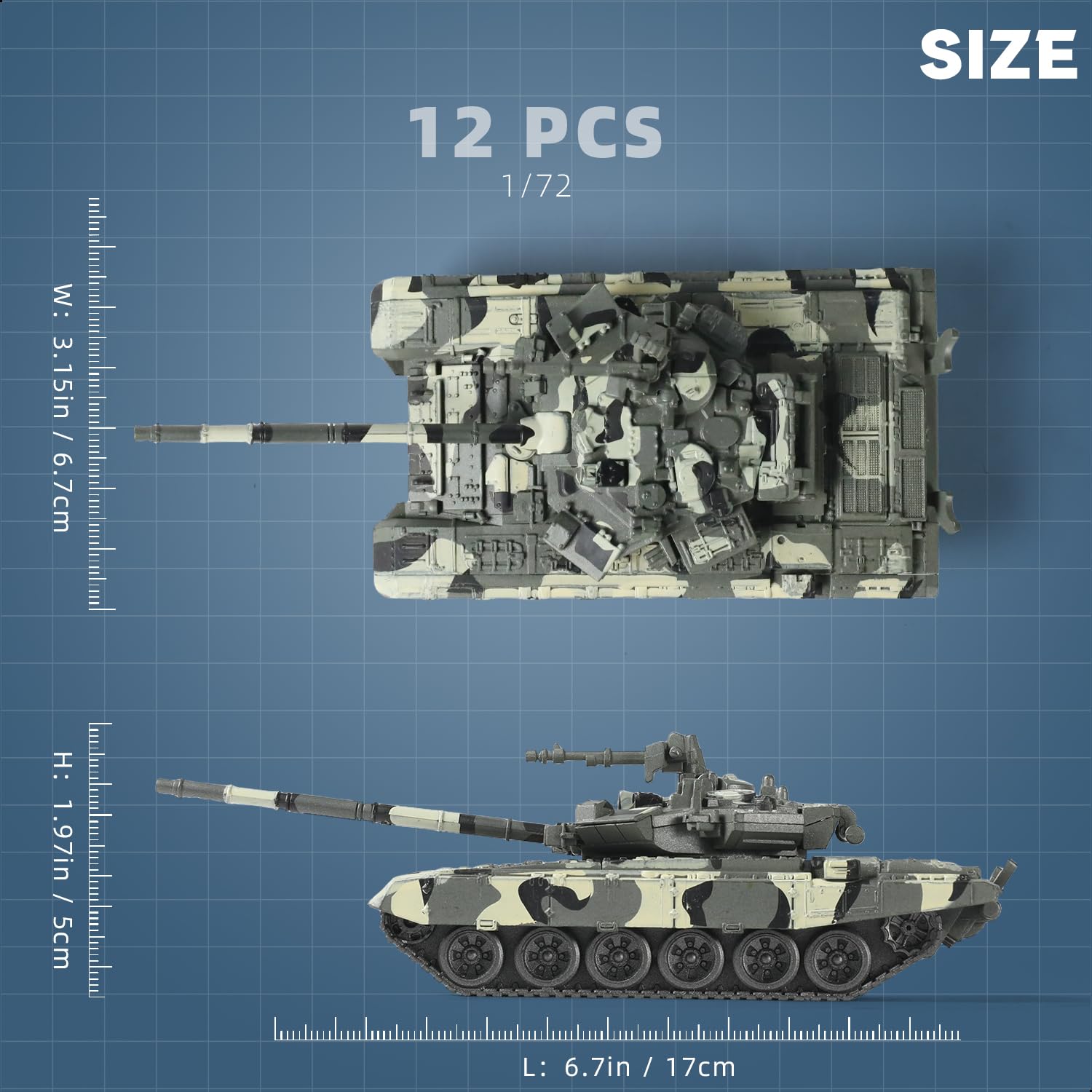 SEBUNAS 1/48 Scale T-90 Military Tank Quick Build Model Kits Russian Armored Vehicle T90 Main Battle Tank Building Model Gift for Adults and Kids (12PCS) - Image 2