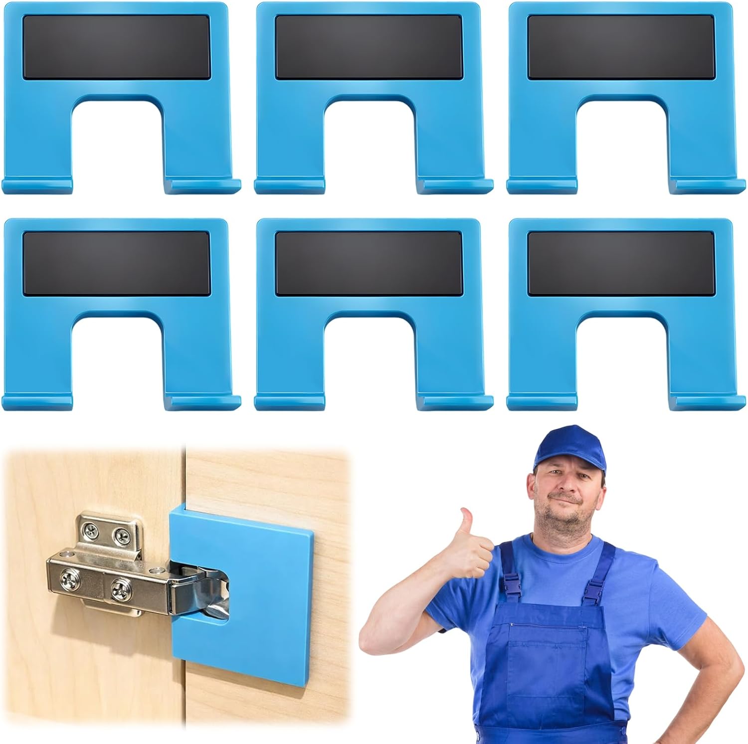 6 PCS Door Jamb Hinge Jig, Door Hinge Adjustment Tool for Quick Cabinet Hinge Installation, Magnetic Template for Woodworking Tasks