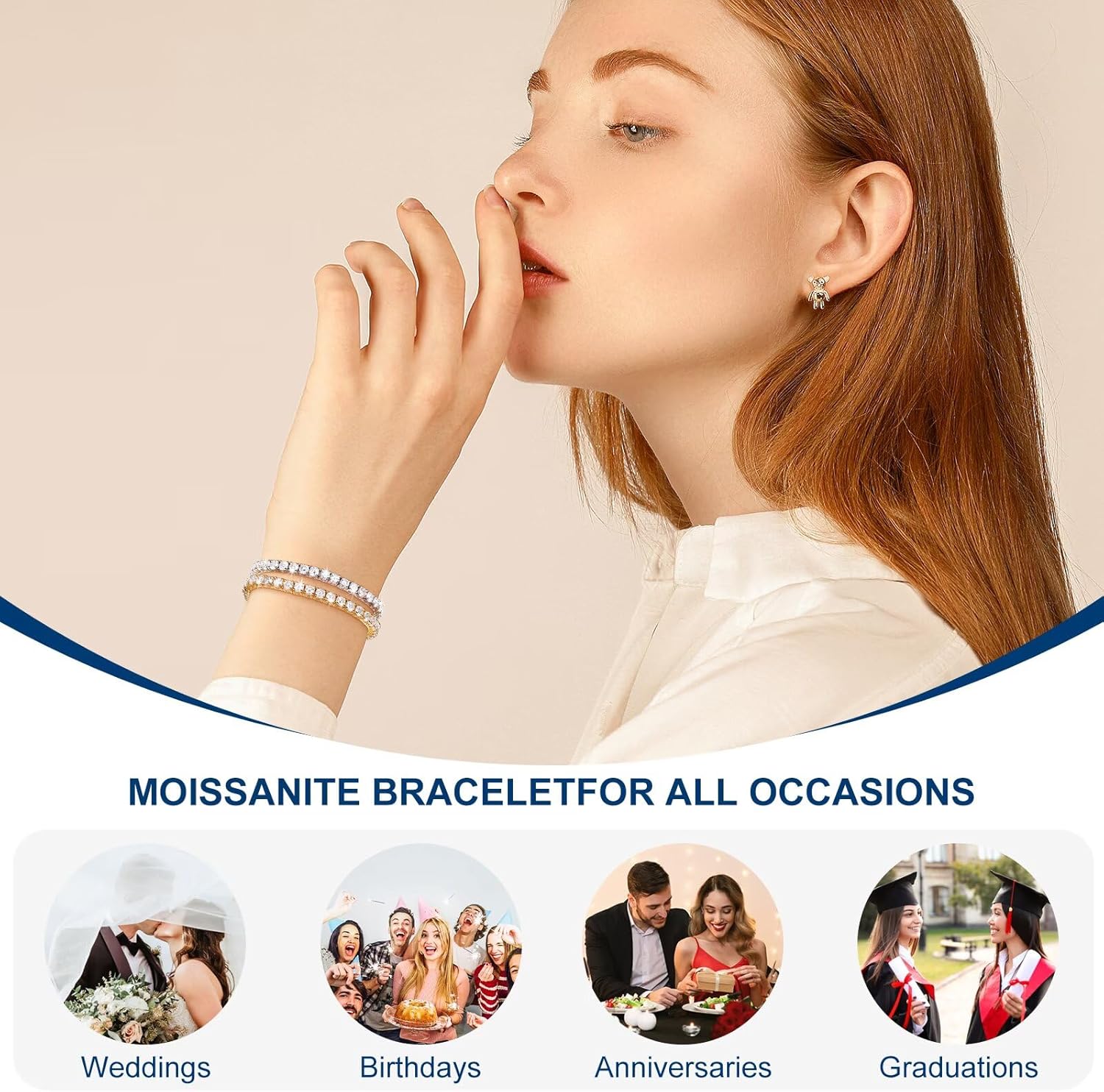 Moissanite Tennis Bracelet 1.79ct-8.69ct Adjustable Bracelet for Women 18K White Gold Plated S925 Sterling Silver Tennis Bracelet D Color VVS1 Round Cut 2/3/4mm Moissanite Bracelet Gifts for Wife/Mom - Image 8