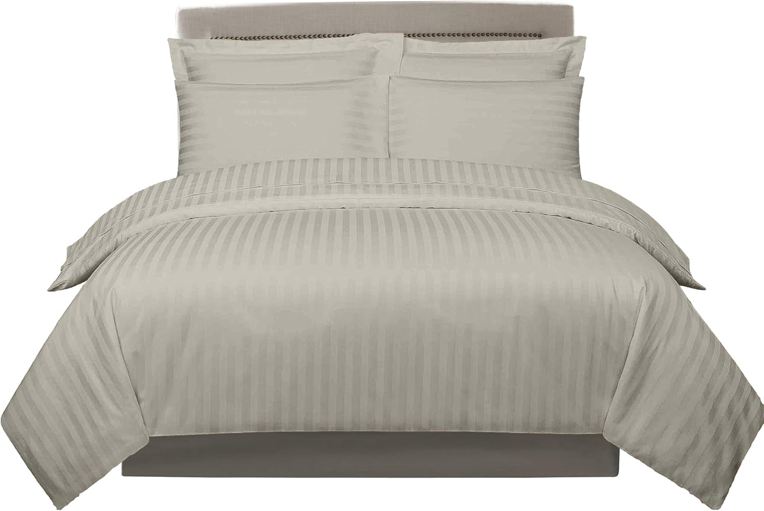 Duvet Cover White, Single 300 Thread Count Stripe Pattern Soft and Breathable 100% Cotton 68x88 inches 1 Duvet Cover 1 Pillow Cover 20x30 incches