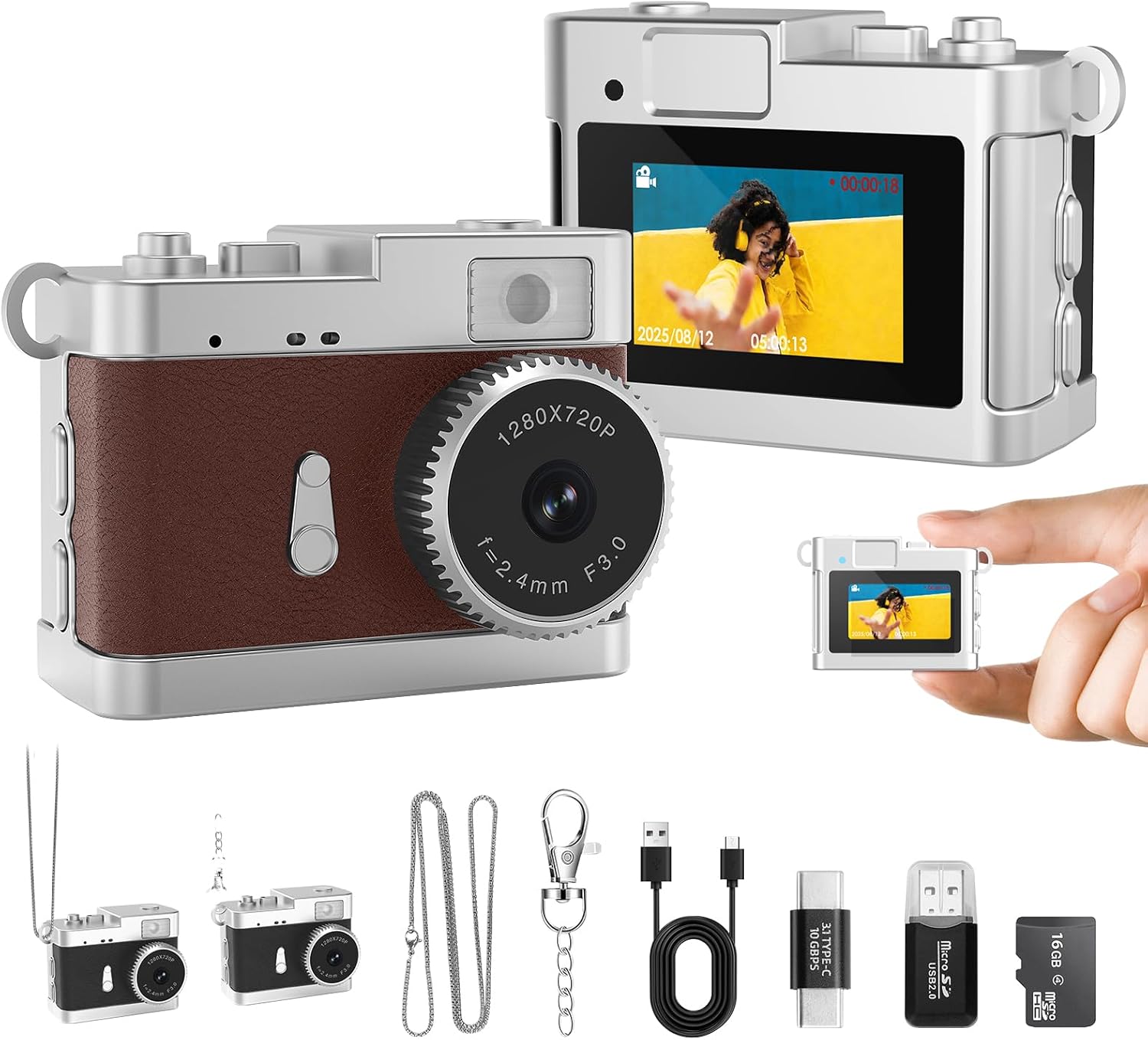 Keychain Camera, 16GB Mini Digital Camera with Built-in Flash & Retro Filters, Pocket Mini Camera for Travel, Vlogging, Birthday Valentine Gifts