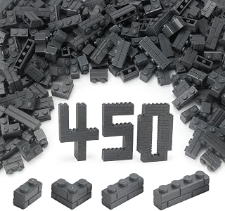 Masonry Bricks Set 450 Pcs Wall Building Accessories Diverse Creative Construction Bulk Parts and Pieces Blocks Toy Compatible with Classic Major Brands (Dark Gray)