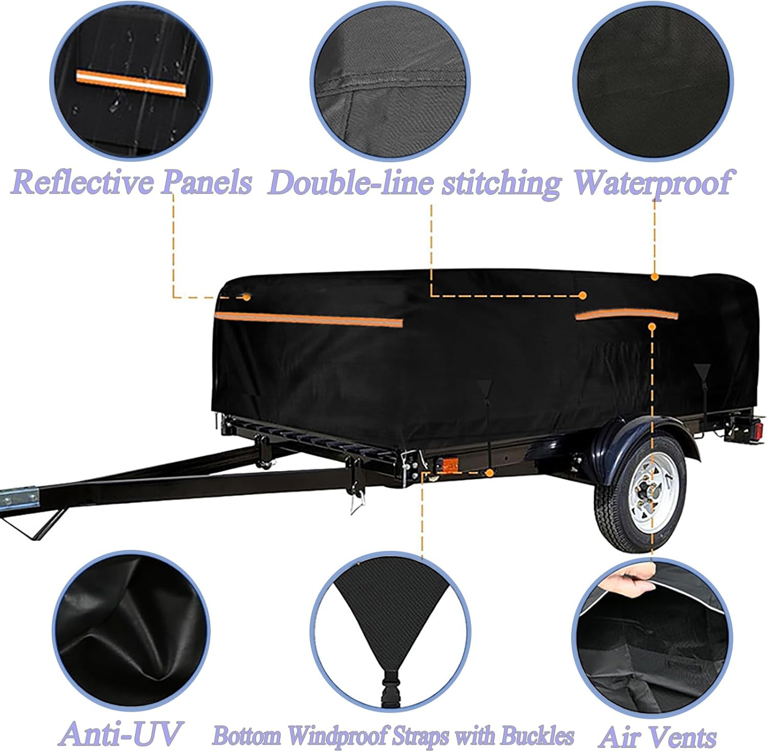 Pop Up Camper Cover, Folding Tent Trailer Accessories Travel Camping RV Cover Extra-Thick 600D Oxford PU Waterproof Anti-UV with Windproof Straps,Black,5 * 10:(305 * 152 * 60CM)