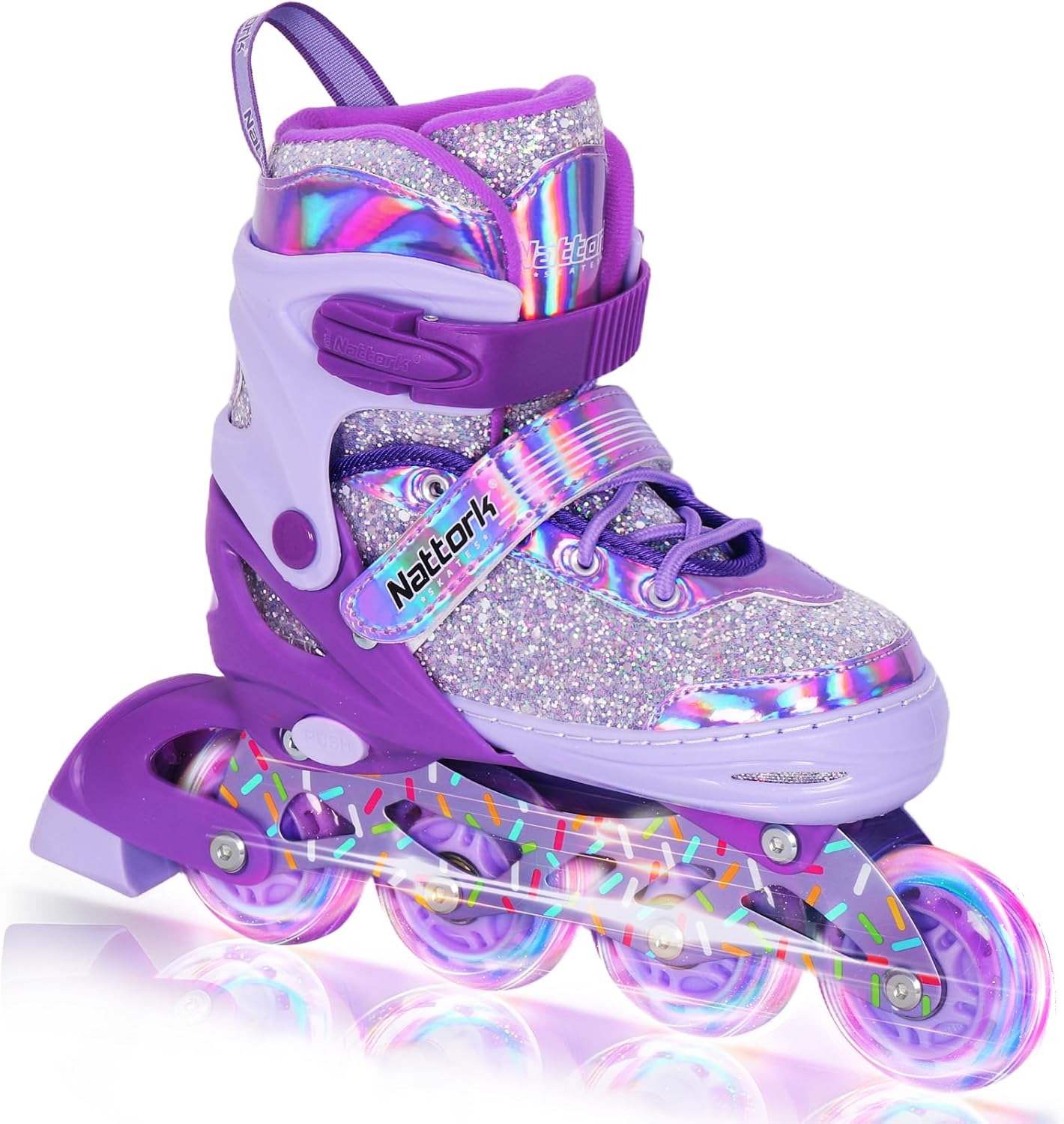 Nattork Inline Skates for Girls Kids, Adjustable Blades Roller Skates with Light up Wheels for Ages 3-12, Best Birthday Gift for Beginners Indoor Outdoor Sports