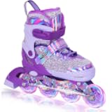 Nattork Inline Skates for Girls Kids, Adjustable Blades Roller Skates with Light up Wheels for Ages 3-12, Best Birthday Gift for Beginners Indoor Outdoor Sports