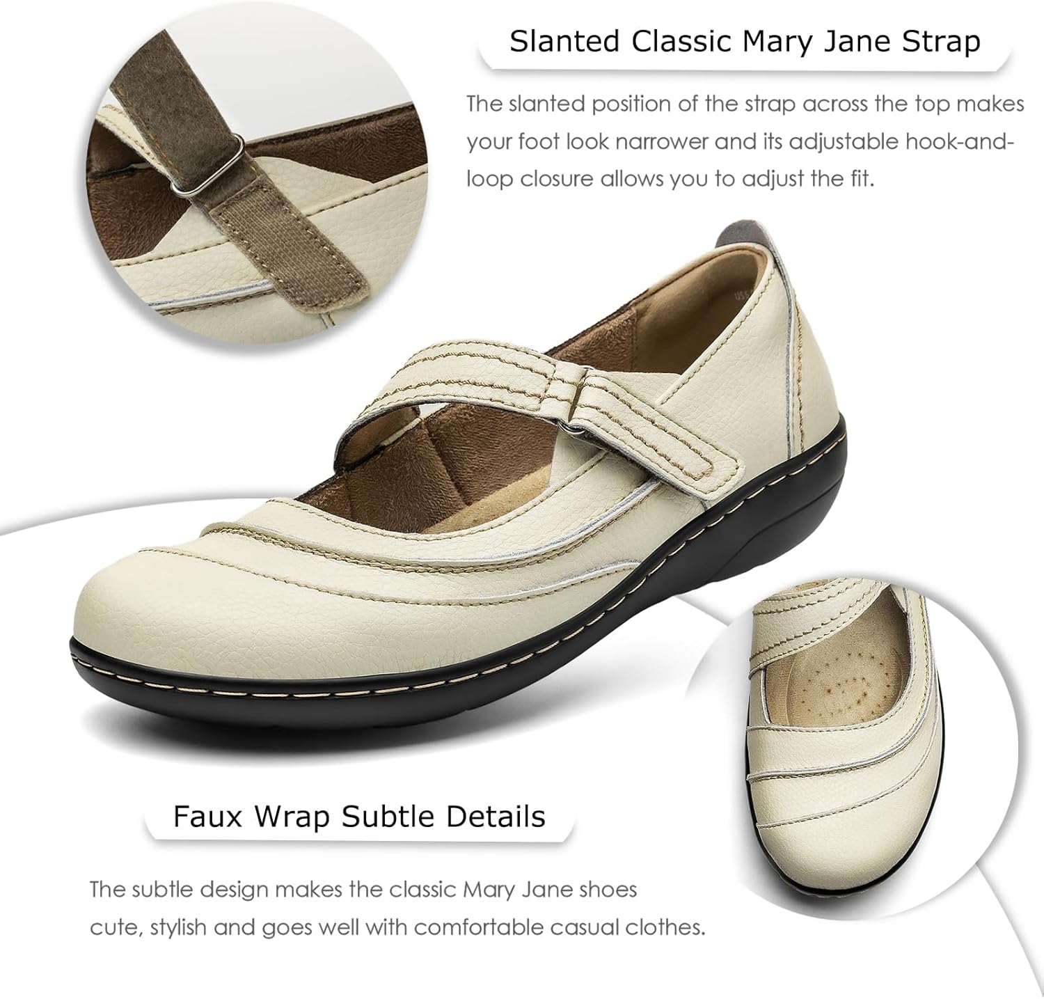 Women's Comfortable & Lightweight Leather Mary Jane Flats Versatile Business Casual Dress Shoes Work Office Cute Stylish Everyday Walking Shoes - Image 6