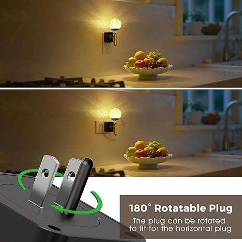 Miniatura 4 de L LOHAS LED Luces nocturnas que se enchufan a la pared, luz nocturna que cambia de color con enchufe giratorio, varilla de metal de bola de cristal,