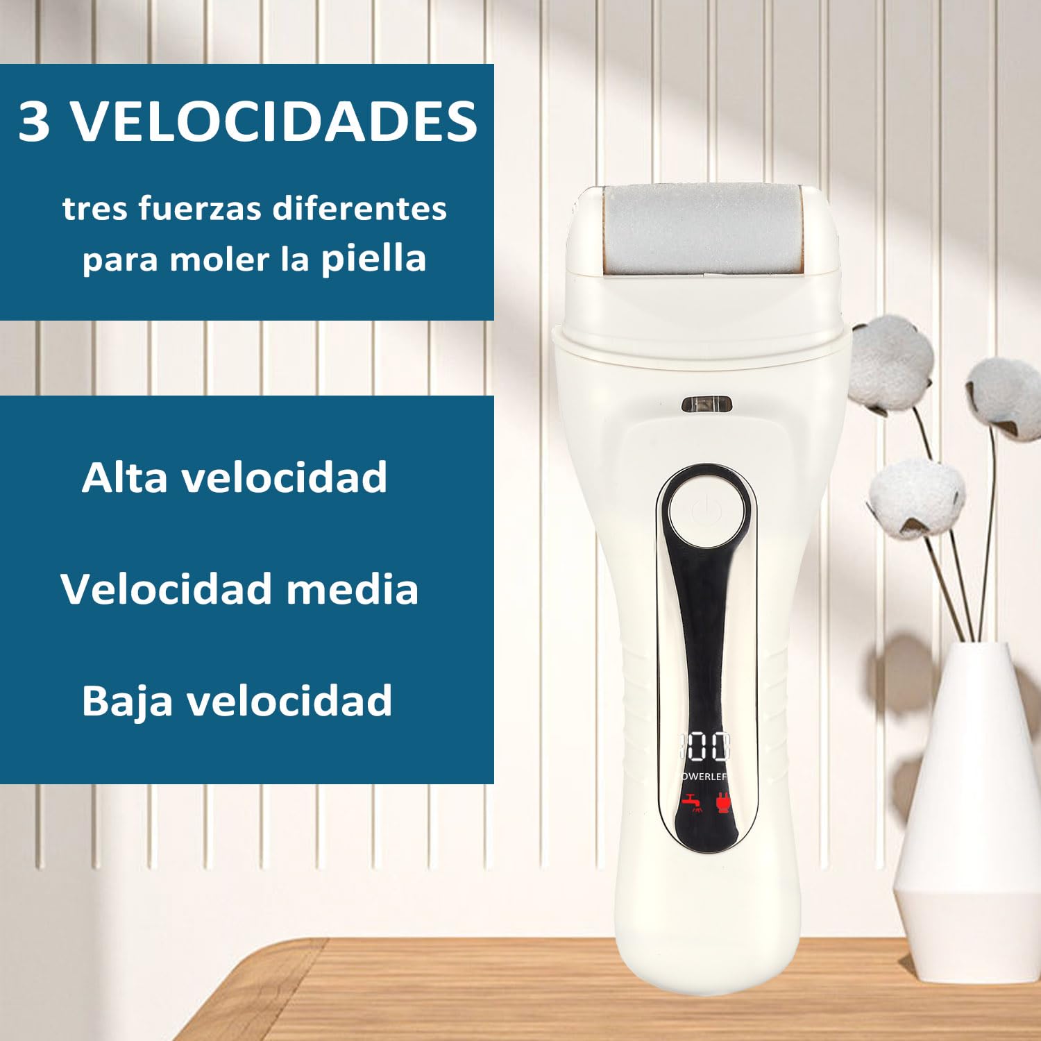 Lima Electrica Pies Durezas con 6 Rodillos de Recambio Kit de lima eléctrica con funda, USB recarregável LED Display, Elimina callosidades y durezas,Pedicura Profesional Foot File