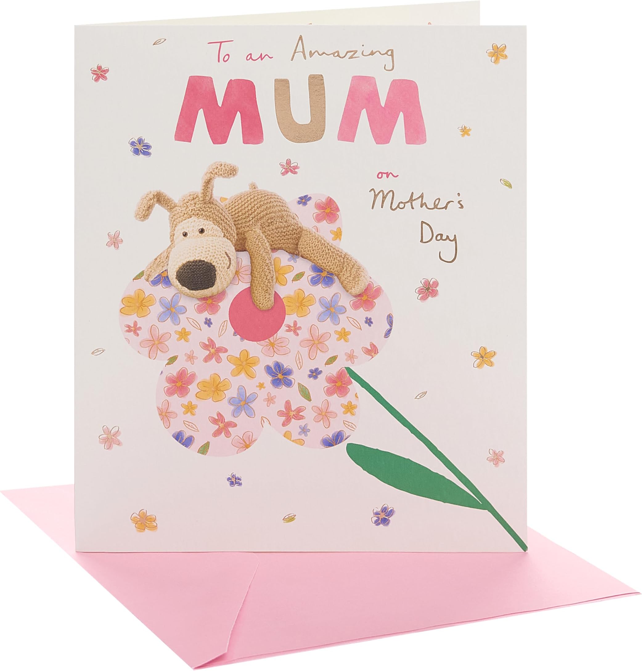 Boofle | Mother's Day Card for Mum | Card for Mum, Grandma, Wife | Her, Girls, Women | Boofle on Flower Design | With Envelope | 15.9 x 18.4 cm