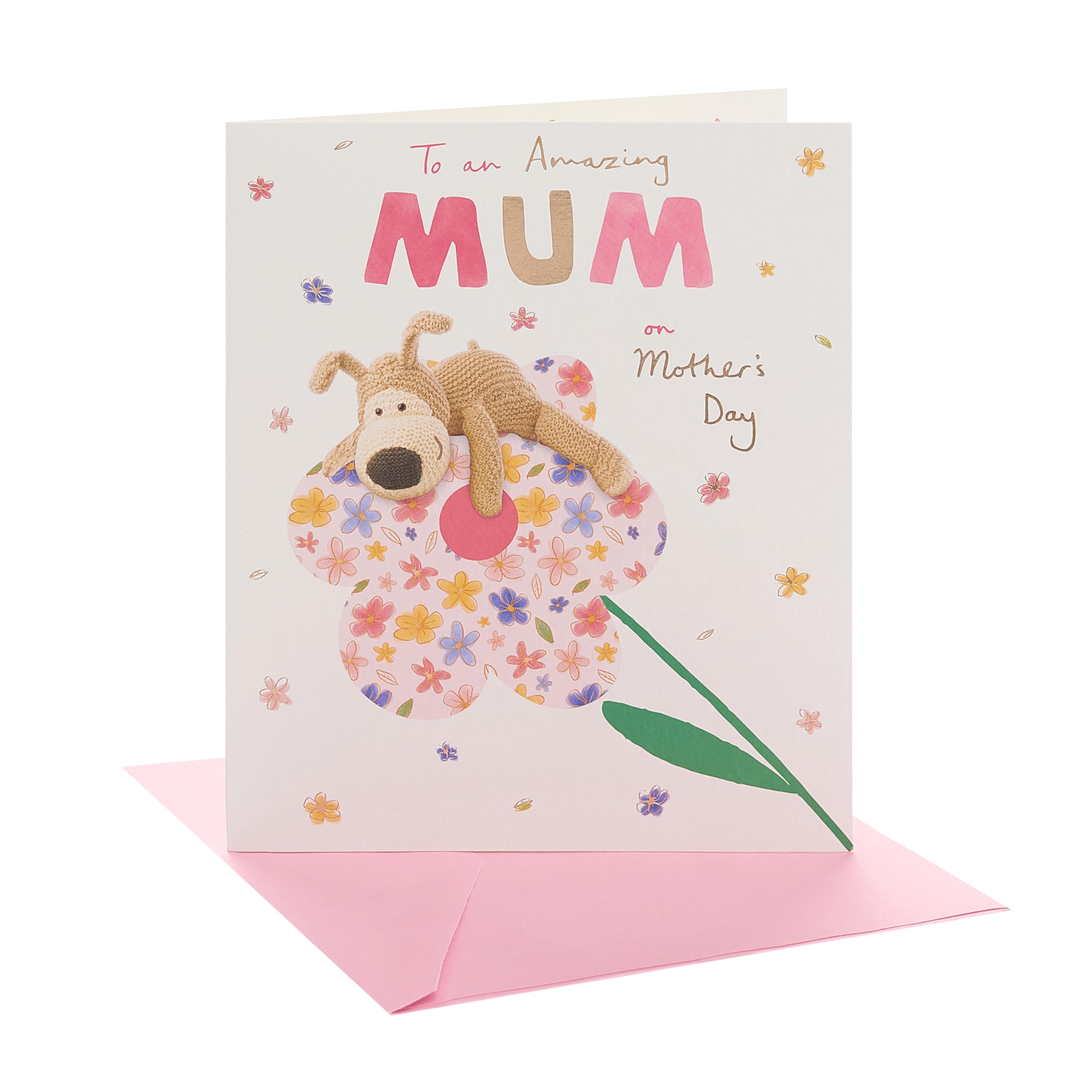 Boofle | Mother's Day Card for Mum | Card for Mum, Grandma, Wife | Her, Girls, Women | Boofle on Flower Design | With Envelope | 15.9 x 18.4 cm
