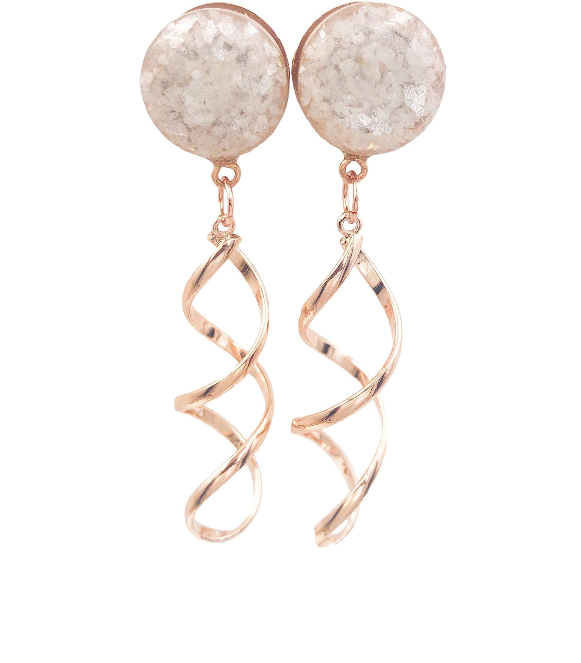 Handmade Pearl Crushed Glass Twist Dangle Plugs - 16g to 5/8 inch - Available in Rose Gold, Silver or Gold.