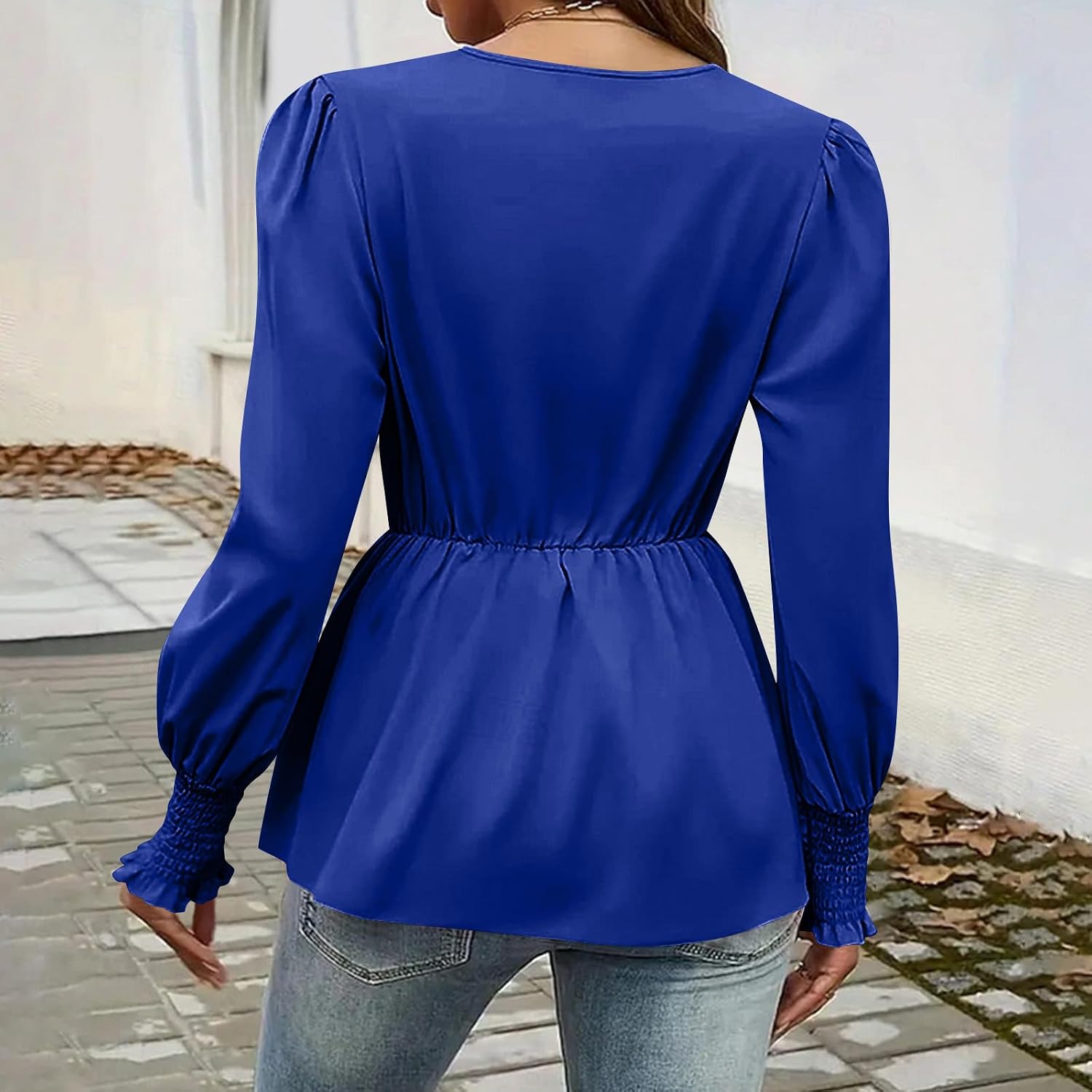 Womens Blouses Puff Long Sleeve Shirts Trendy Dressy Loose Fit V Neck Tops Casual Outfits Spring Clothes