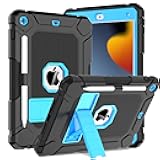 BMOUO Case for iPad 9th 8th 7th Generation (10.2 inch, 2021/2020/2019), Shockproof Protective iPad 10.2 Case with Built-in Stand/Pencil Holder, Black Blue