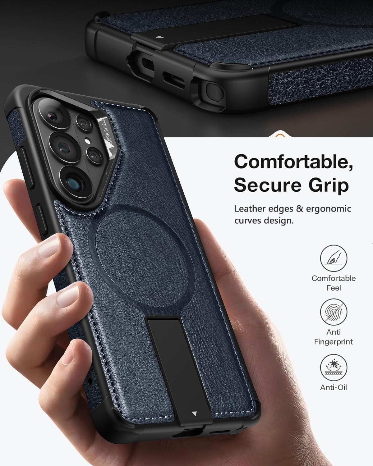 Strong Magnetic for Samsung Galaxy S26 Ultra Case Leather,[Compatible with MagSafe], Adjustable Kickstand, Shockproof Protective Cover for Samsung S26 Ultra (Blue)