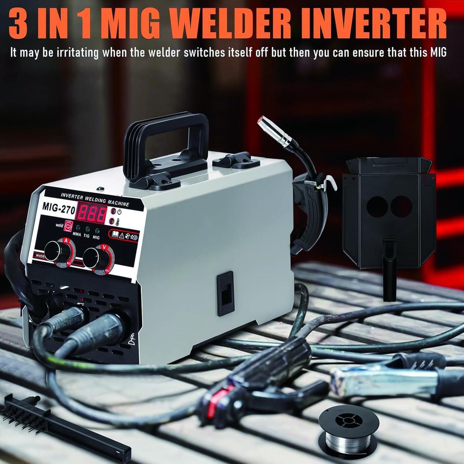 MIG Spawarka 250 A bezgazowy falownik rdzeniowy z wyświetlaczem LED, obsługuje ARC, MMA i Lift TIG, przenośna konstrukcja do projektów domowych i DIY, pistolet szpulowy w zestawie