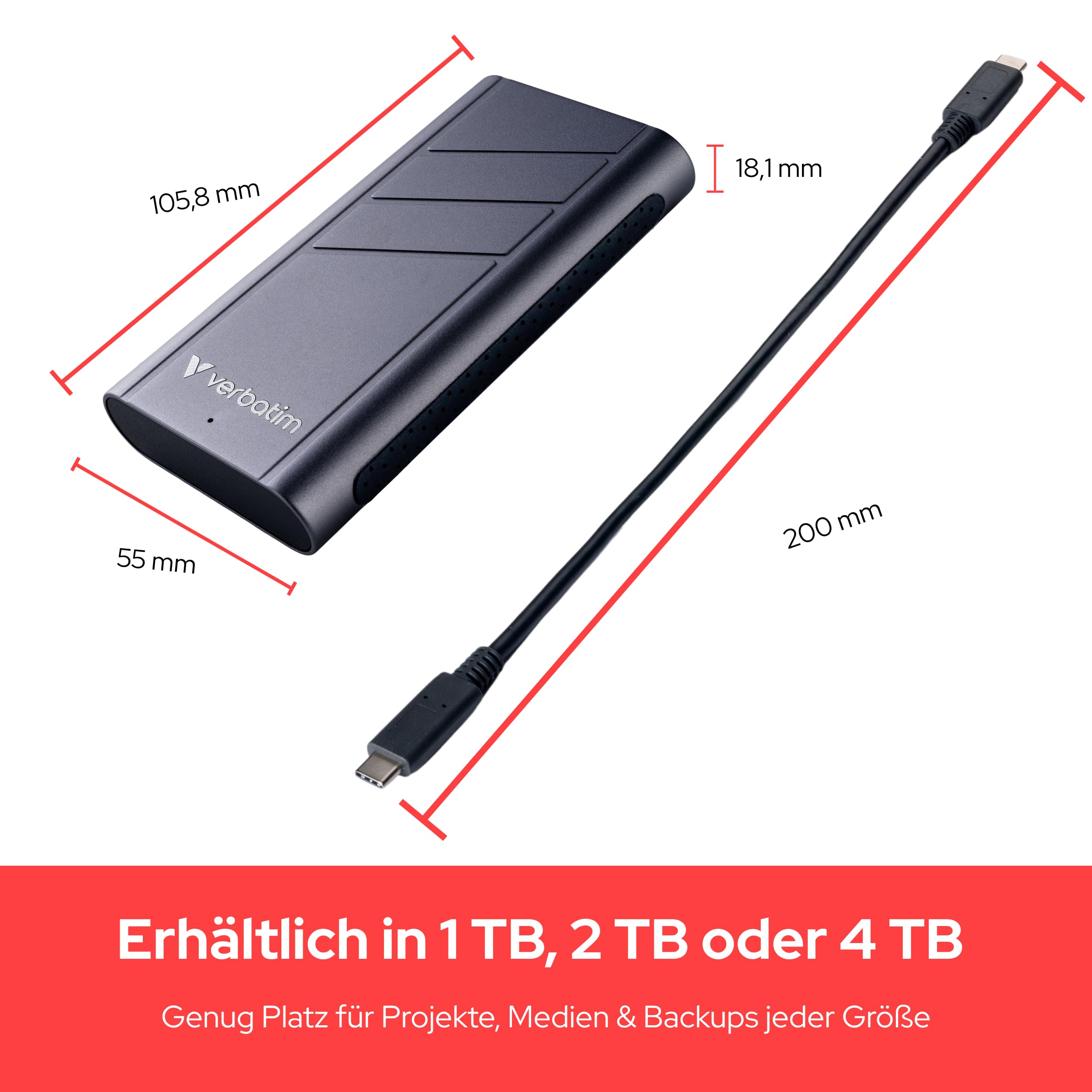 Disco Ssd Esterno - Verbatim - Turbometal - 2 Tb - Grigio