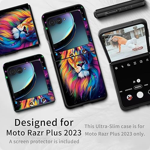 Vista 154 de Funda para Motorola Moto Razr Plus 2023 con protección de pantalla, cubierta trasera de policarbonato duro delgada y ultrafina con patrón de estante