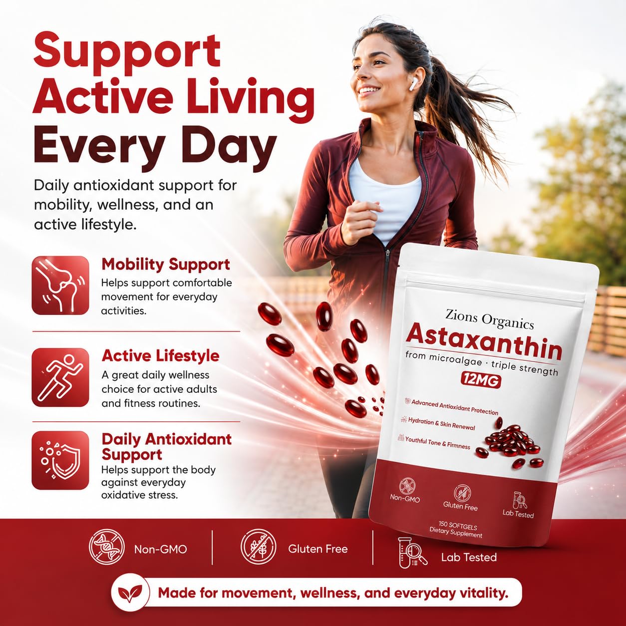 Zions Organics Astaxanthin 12mg Softgels - Premium Astaxanthin Antioxidant Supplements, Triple Strength, Non-GMO, Gluten Free, No Soy, 200 Softgels — Amazon image 6