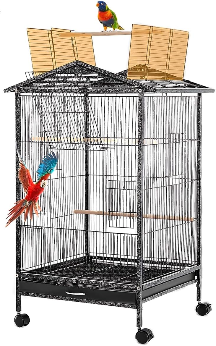 Gluckluz Bird Cage Large Parrot Birdcage with Wheels & Stand & Perch for Breeding Small Medium Pigeon Villa Parakeet Macaw