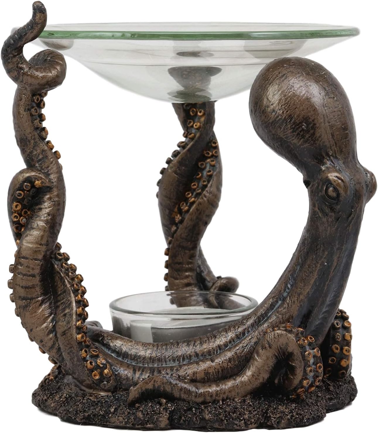 Ebros Nautical Ocean Marine Octopus Head and Arms Tentacles Oil Warmer Or Wax Tart Burner Aroma Scent Diffuser Tea Light Candle Holder Statue Sea Kraken Giant Octopuses Themed Decorative Figurine