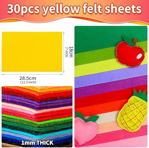 Miniatura 2 de IOOLEEM Hojas de fieltro amarillas 30 piezas de 7 x 113 pies cerca de tamaño A4 71 x 112in hoja de fieltro precortada para manualidades hojas de