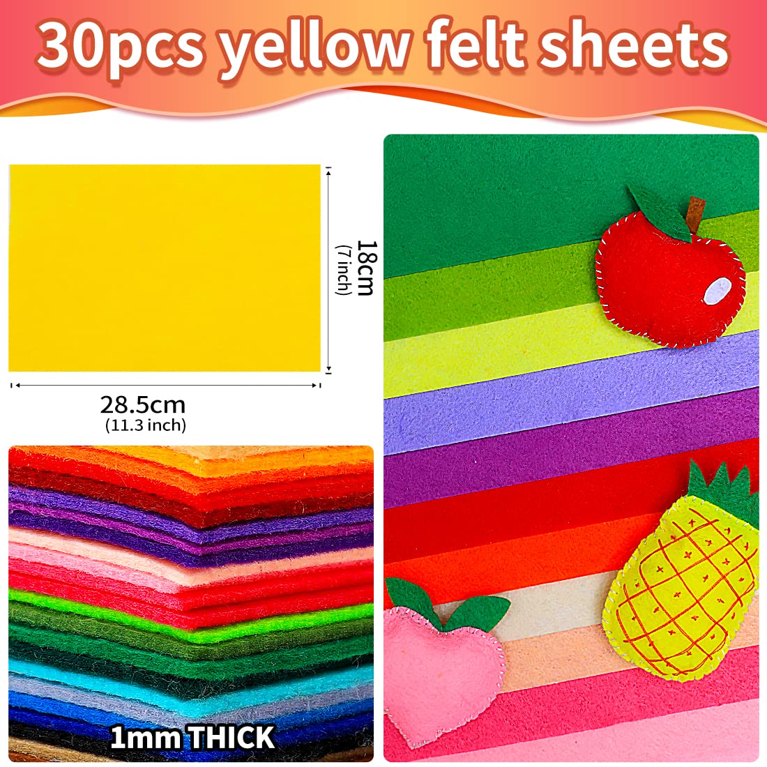 Yellow Felt Pattern Snapklik.com : IOOLEEM Yellow Felt Sheets, 30pcs 7