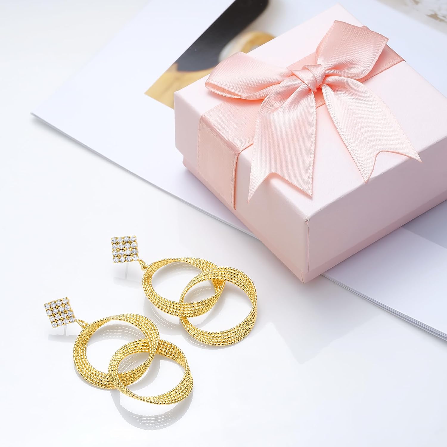 Luxury Gold Drop Earrings Crystal Rhinestone Diamond Stud Double Circle Dangle for Any Party or Festival,1pair/pack