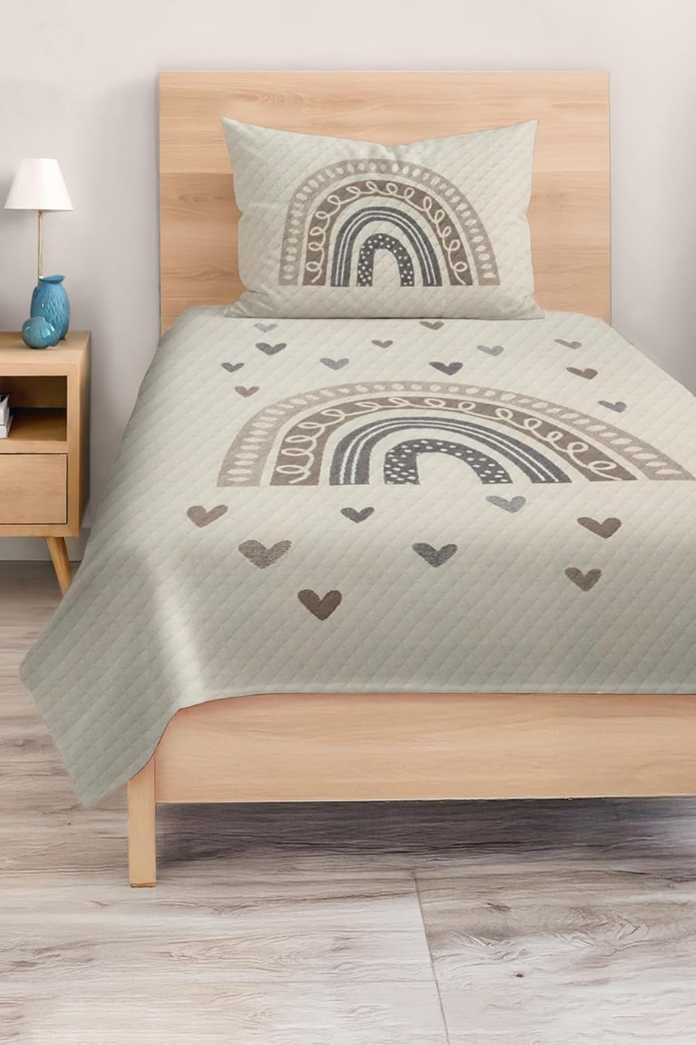 SODEF Bedding Set Twin Size Sky and Heart Design Kids Room Quilt Set Soft Cotton Polyester Blend 2 Piece Set Fade Resistant - Multicolor, One Size