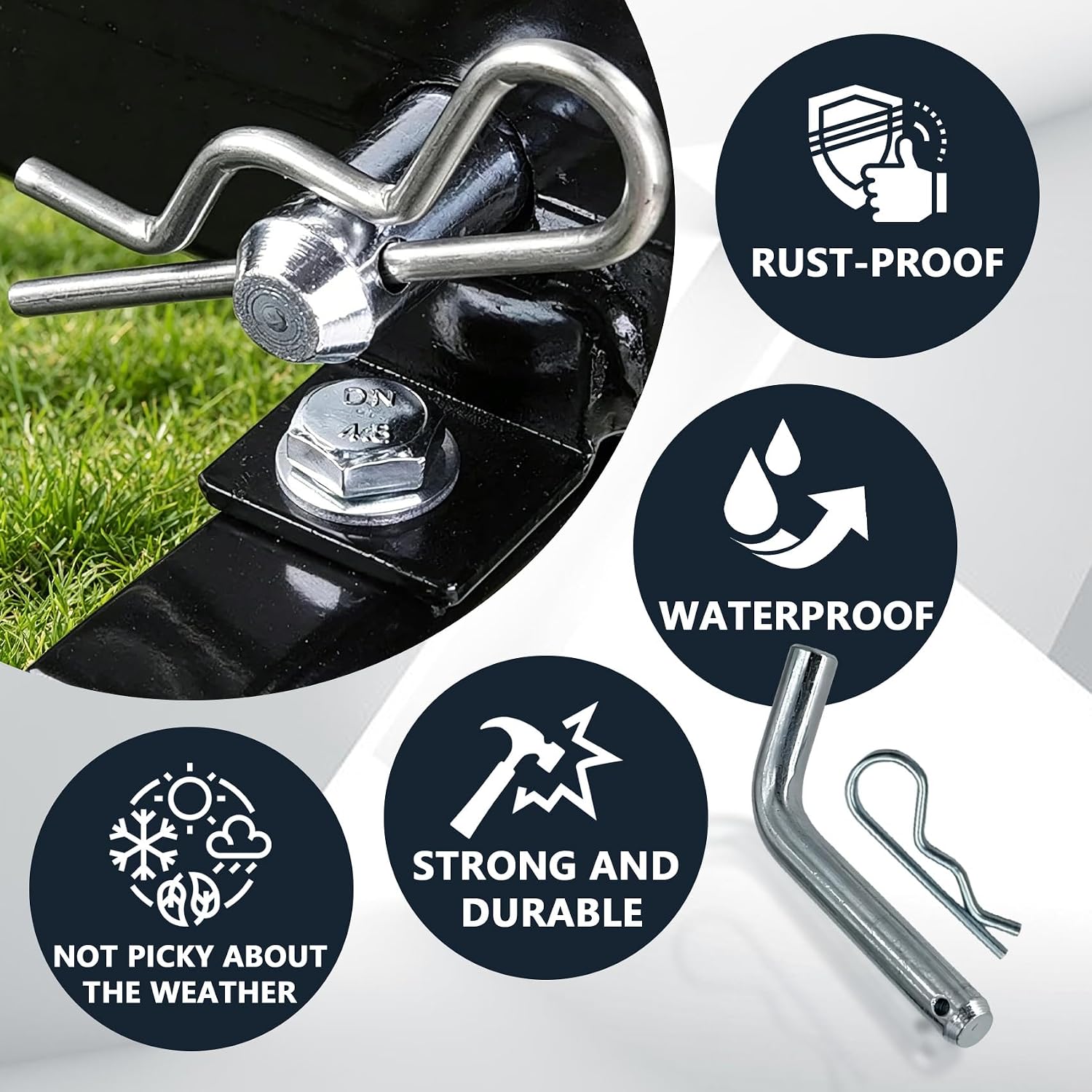 2PCS Trailer Hitch Pin & Clip with Grooved Head, Tow Hitch Pin, 5/8-Inch Diameter Heavy Duty Steel Trailer Hitch Locking Pin for Towing, Trailer Accessories Fits for 2-1/2 or 3-Inch Receiver