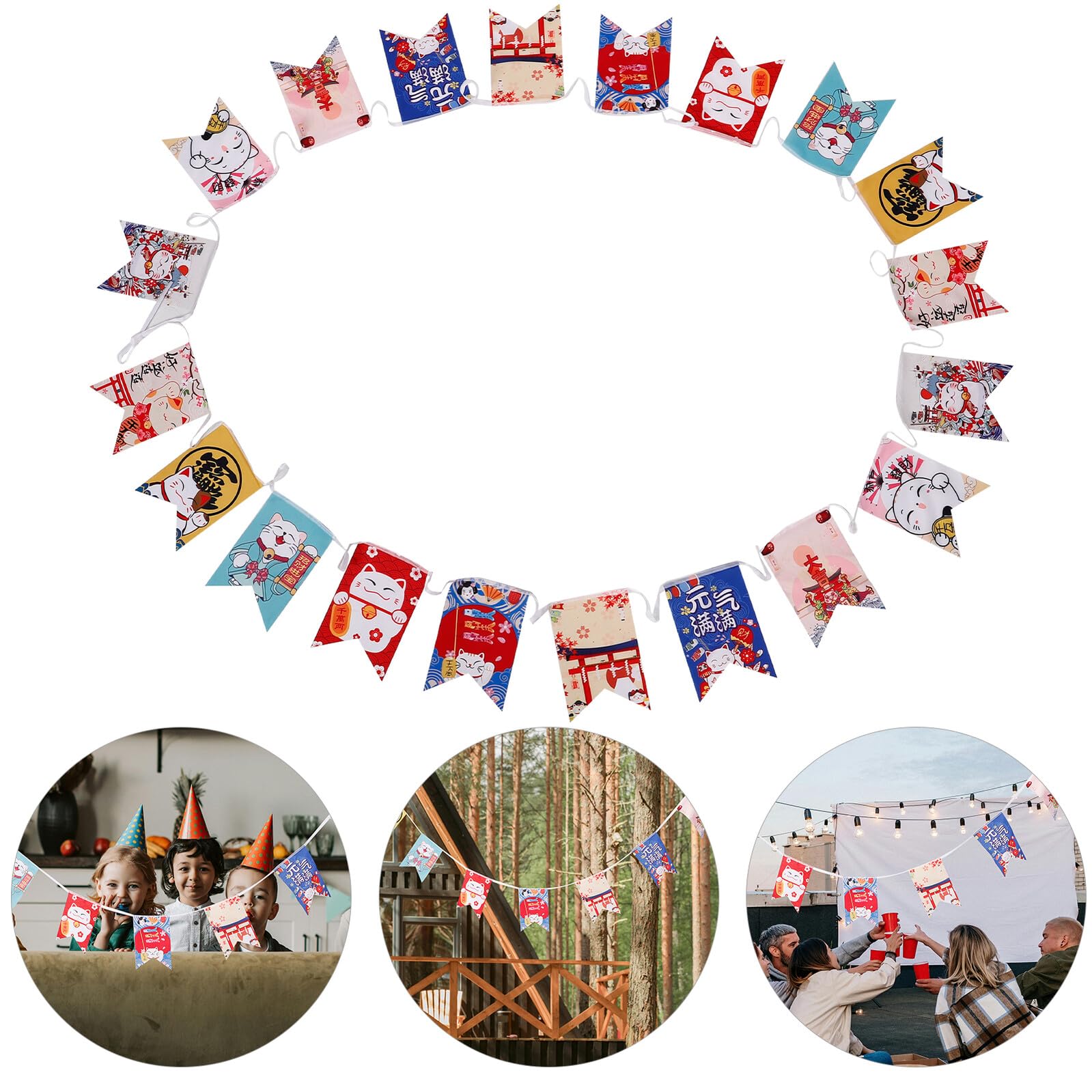PLAFOPE Japanese Fortune Cat Hanging Banner Lucky Wealth Bunting Flag for Japanese Restaurant Festival Decoration