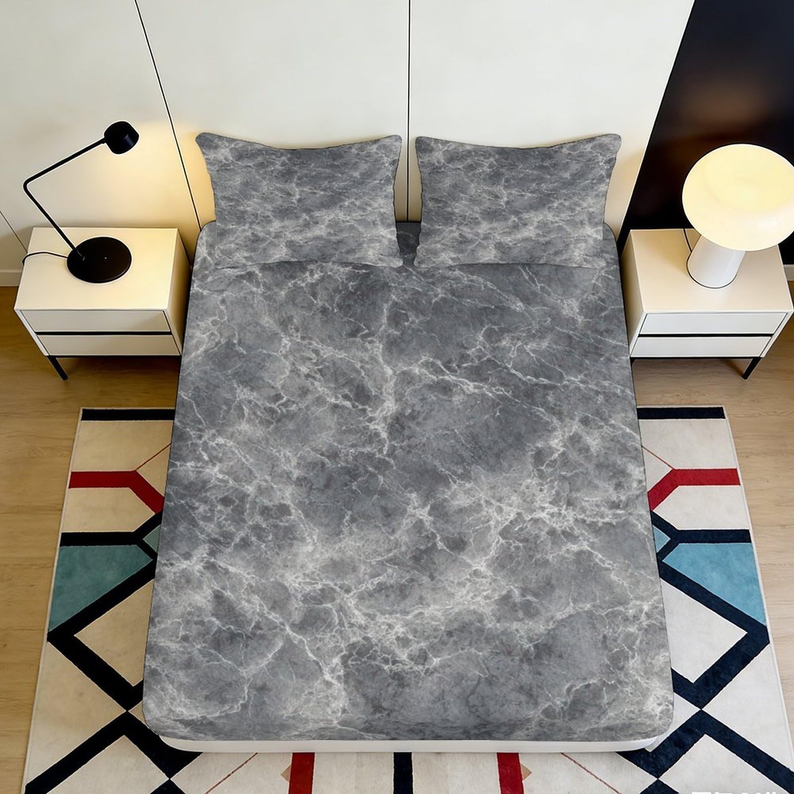 3D Printed Grey Marble Fitted Sheet Microfiber Soft Breathable Stone Pattern Mattress Cover for Bedroom Dormitory Guest Room Protection Decor 120x200x25cm