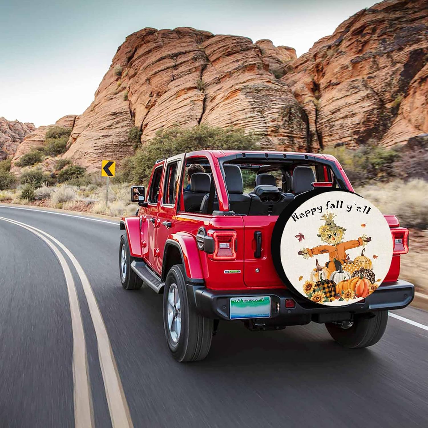 Thanksgiving Sunflower Scarecrow Pumpkins Tire Covers 17inch Universal for Jeep Trailer RV SUV Camper Travel Waterproof Spare Wheel Tire Cover Automotive Accessories Easy Install,Fall Autumn Leaf