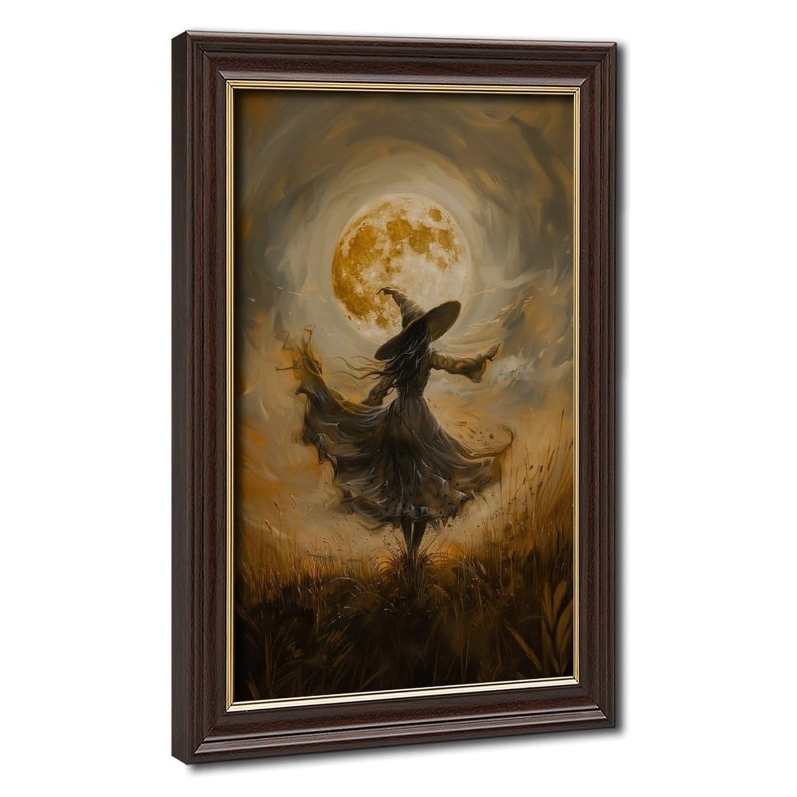 Bareronor Mokume Gane Frame-Style Witch Under The Moon Canvas Poster For Dorm Room Decor Gift
